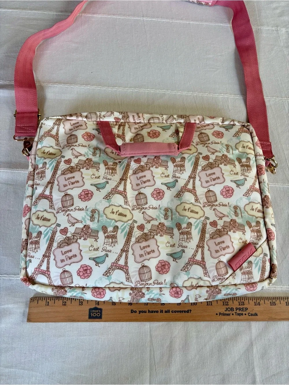 KAMLUI Paris Eiffel Tower Laptop Messenger Bag Pink Floral Crossbody